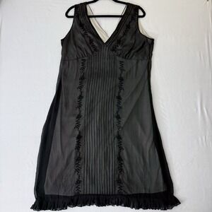 Jonathan Martin Studio Black Silk Slip Dress  14 Sheer Overlay Whimsy Goth Y2K
